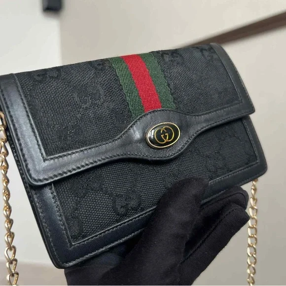 Authentic Vintage Sherry Black Nano Clutch Gucci Crossbody Purse Wallet Bag - Picture 2 of 16